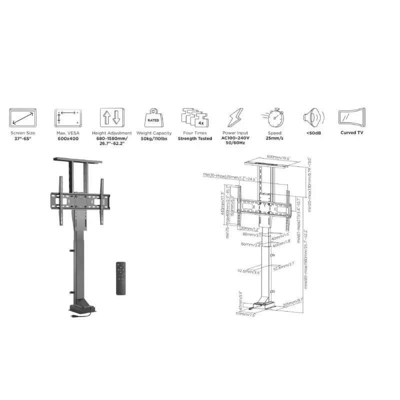 Motorisierter Fernbedienungs-TV-Ständer Equip 37–65 Zoll