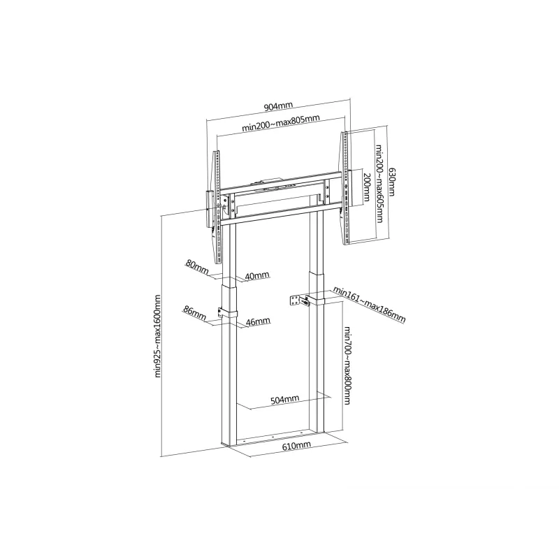 Equip 55 Zoll-100 Zoll feste motorisierte Wandhalterung, 139,7 cm (55 Zoll), 2,54 m (100 Zoll), 200 x 200 mm, 800 x 600 mm, Aluminium, Kunststoff, Edelstahl, Schwarz