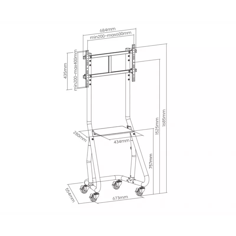 Equip 37 Zoll–80 Zoll robuster TV-Rollwagen, 94 cm (37 Zoll), 2,03 m (80 Zoll), 200 x 200 mm, 600 x 400 mm, Aluminium, Kunststoff, Edelstahl, Schwarz