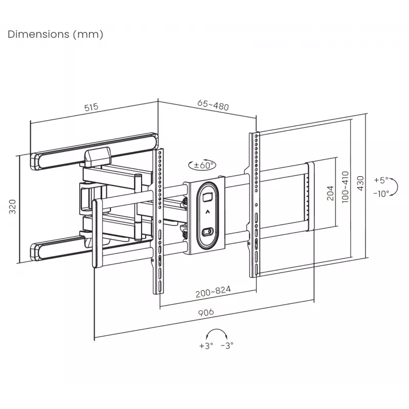 Equip 43–100 Zoll Full-Motion-TV-Wandhalterung, 200 x 200 mm, 800 x 400 mm, -10 - 5°, -60 - 60°, Kunststoff, Edelstahl, Schwarz