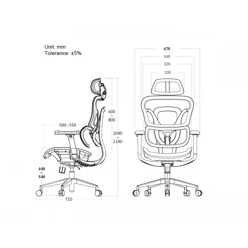 Equip Ergonomic Premium-Bürostuhl mit Kopfstütze und Armlehnen, Grau