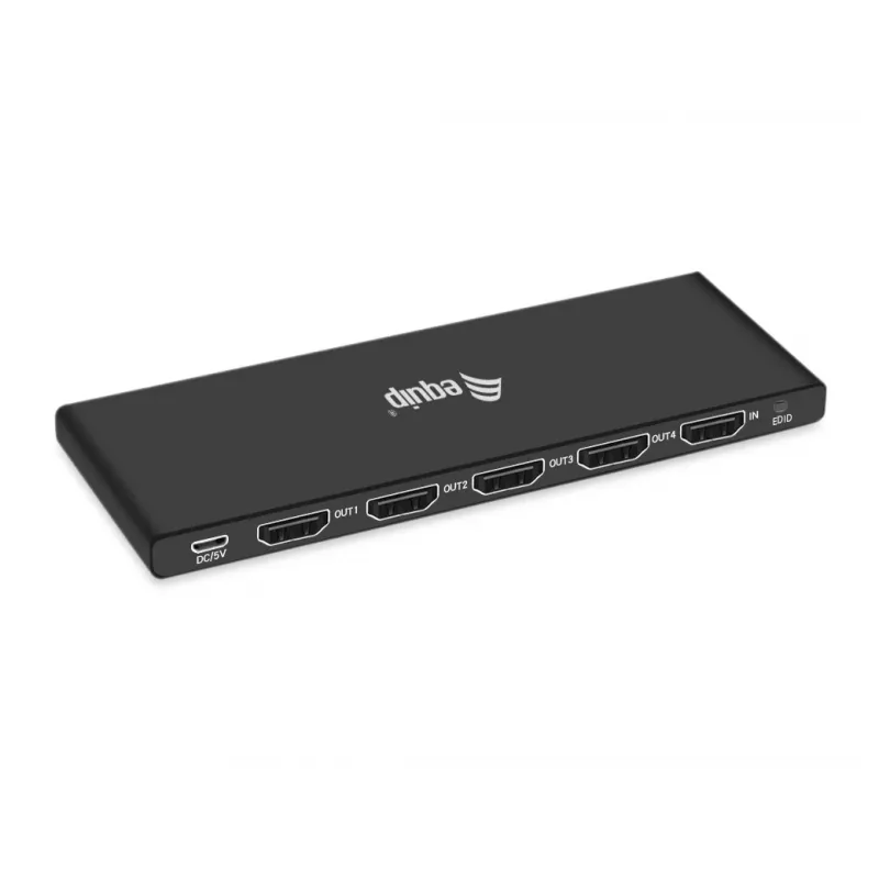 Equip Ultra schlank 4-Port HDMI 2.0 Splitter, HDMI, 4x HDMI, 3840 x 2160 Pixel, Schwarz, Aluminium, 4K Ultra HD