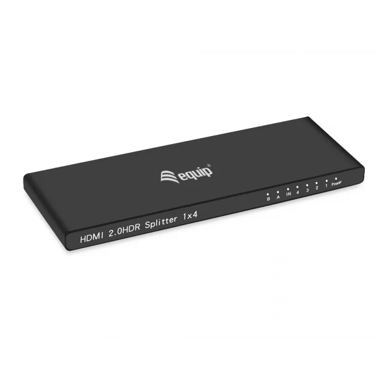 Equip Ultra schlank 4-Port HDMI 2.0 Splitter, HDMI, 4x HDMI, 3840 x 2160 Pixel, Schwarz, Aluminium, 4K Ultra HD
