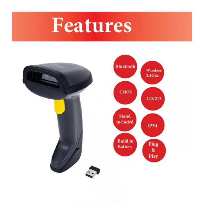 Equip Kabelloser 2D Dual-Mode 2,4GHz + Bluetooth Barcode-Scanner, mit Ständer