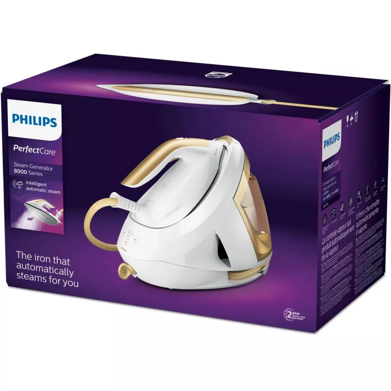 Philips PSG8040/60 Dampfbügelstation 2700 W 1,8 L SteamGlide Elite Bügelsohle Gold, Weiß
