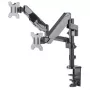 Manhattan Dual-Desk-Mount für TV & Monitore (Gasdruckfeder mit Vollbewegung), Für Bildschirme von 10 Zoll bis 27 Zoll, Klemm- oder Tüllenmontage, VESA-Kompatibilität: 75x75 und 100x100 mm - überprüfen Sie die Abmessungen der vier Befestigungslöcher auf der Rückseite des Bildschirms, um sicherzustellen, dass es passt, Max. 8 kg (jeweils)
