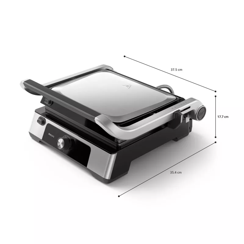 Philips 5000 series Kontaktgrill, Aluminium, Rechteckig, Drehbar, 200 °C, Klappdeckel, Verschlussdeckel, 180°