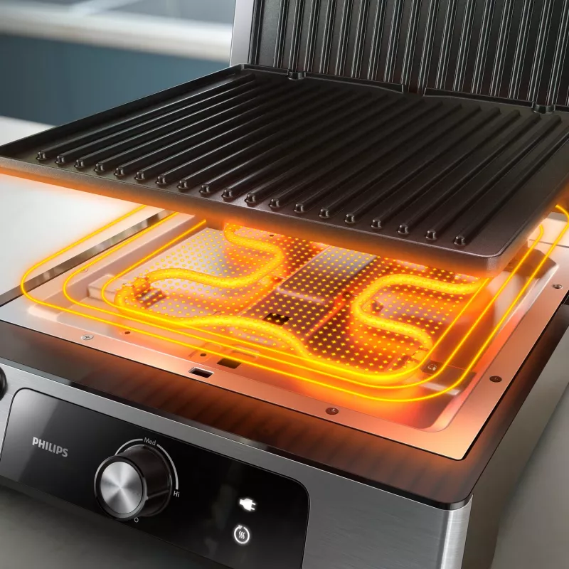 Philips 5000 series Kontaktgrill, Aluminium, Rechteckig, Drehbar, 200 °C, Klappdeckel, Verschlussdeckel, 180°
