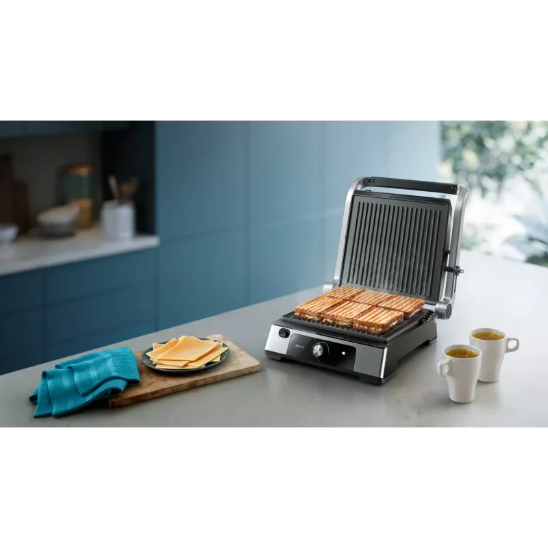 Philips 5000 series Kontaktgrill, Aluminium, Rechteckig, Drehbar, 200 °C, Klappdeckel, Verschlussdeckel, 180°