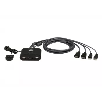 ATEN 2-Port USB FHD HDMI Kabel KVM-Switch, 1920 x 1200 Pixel, Full HD, 1,518 W, Schwarz