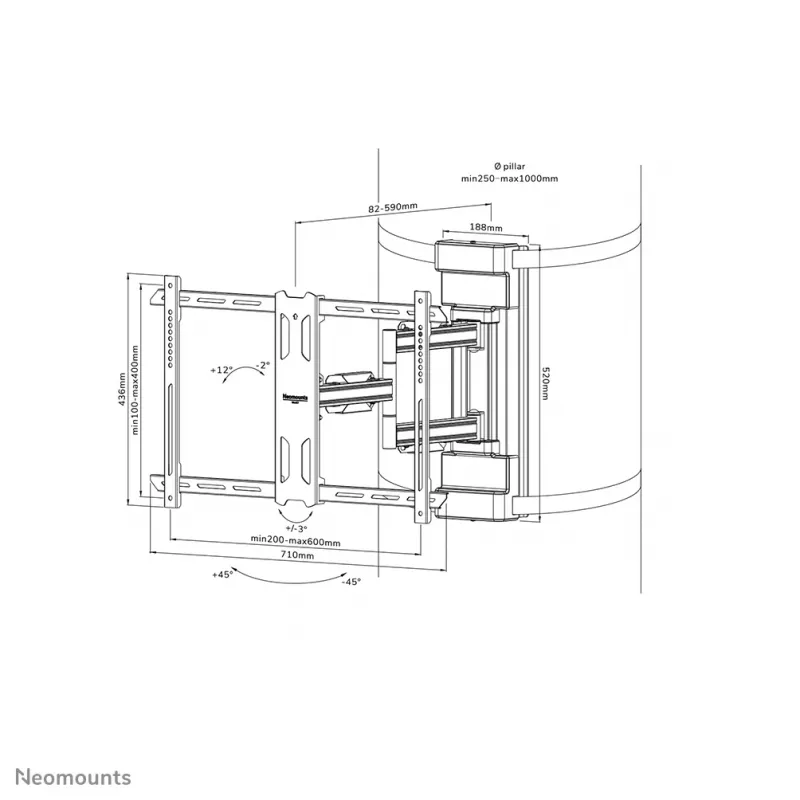 Neomounts WL40S-910BL16 TV-Mastmontagehalterung 40-70 Zoll - Full-Motion - Durchm. 25-100 cm