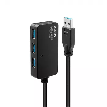 Lindy 10m USB 3.0 Active Extension Pro Hub, USB 3.2 Gen 1 (3.1 Gen 1) Typ-A, USB 3.2 Gen 1 (3.1 Gen 1) Typ-A, 5000 Mbit/s, Schwarz, Kunststoff, Rundkabel