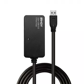 Lindy 10m USB 3.0 Active Extension Pro Hub, USB 3.2 Gen 1 (3.1 Gen 1) Typ-A, USB 3.2 Gen 1 (3.1 Gen 1) Typ-A, 5000 Mbit/s, Schwarz, Kunststoff, Rundkabel