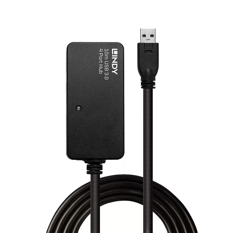 Lindy 10m USB 3.0 Active Extension Pro Hub, USB 3.2 Gen 1 (3.1 Gen 1) Typ-A, USB 3.2 Gen 1 (3.1 Gen 1) Typ-A, 5000 Mbit/s, Schwarz, Kunststoff, Rundkabel