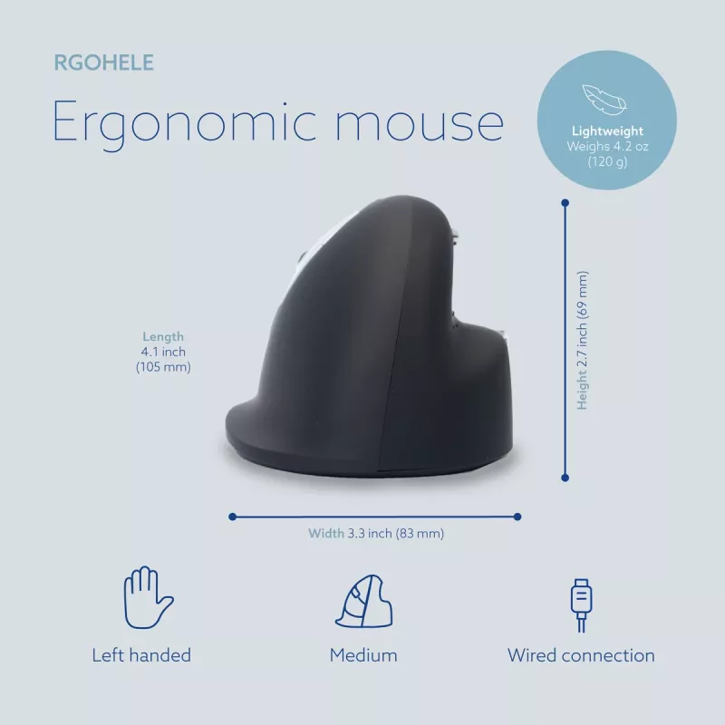 R-Go Tools Ergonomische Maus R-Go HE Break mit Break-Software, mittel (Handgröße 165–185 mm), linkshändig, kabelgebunden, schwarz