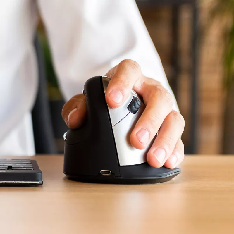 R-Go Tools Ergonomische Maus R-Go HE Break mit Pausensoftware, groß (Handgröße ≥ 185 mm), linkshändig, Bluetooth, schwarz