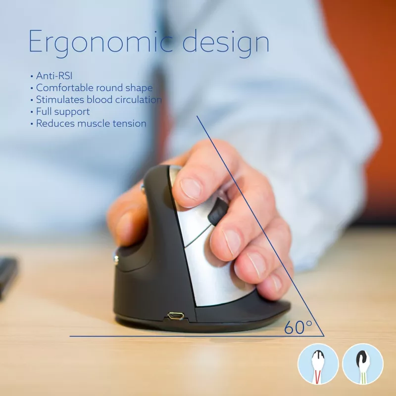 R-Go Tools Ergonomische Maus R-Go HE Break mit Pausensoftware, groß (Handgröße ≥ 185 mm), linkshändig, Bluetooth, schwarz