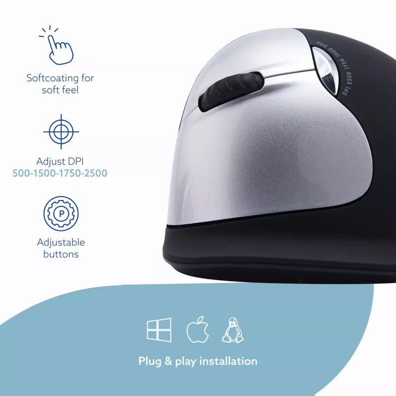 R-Go Tools Ergonomische Maus R-Go HE Break mit Pausensoftware, groß (Handgröße ≥ 185 mm), linkshändig, Bluetooth, schwarz