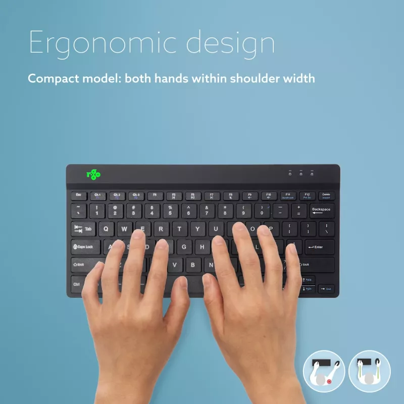 R-Go Tools Ergonomische Tastatur R-Go Compact Break, kompakte Tastatur mit Pausen-Software, QWERTY (US), Bluetooth, schwarz