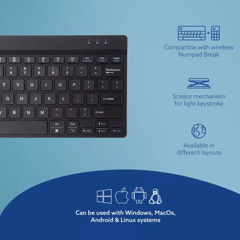 R-Go Tools Ergonomische Tastatur R-Go Compact Break, kompakte Tastatur mit Pausen-Software, QWERTY (US), Bluetooth, schwarz