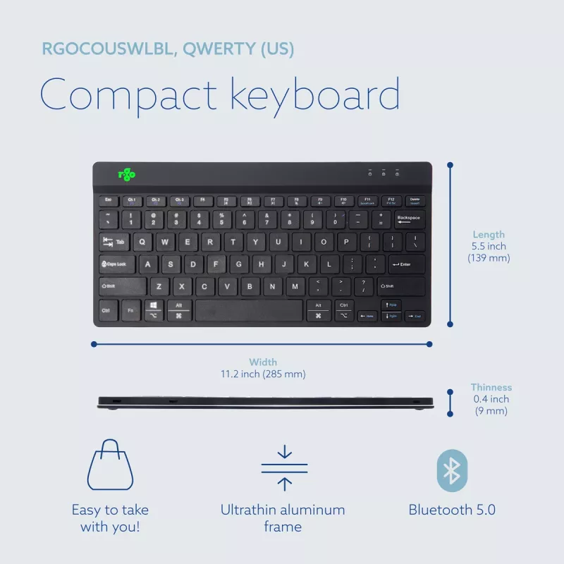 R-Go Tools Ergonomische Tastatur R-Go Compact Break, kompakte Tastatur mit Pausen-Software, QWERTY (US), Bluetooth, schwarz
