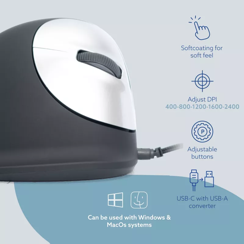R-Go Tools Ergonomische Maus R-Go HE Break mit Pausensoftware, groß (Handgröße ≥ 185 mm), rechtshändig, kabelgebunden, schwarz
