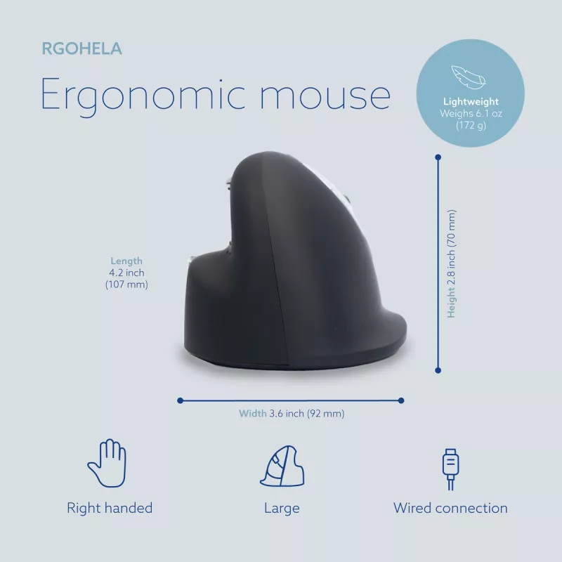 R-Go Tools Ergonomische Maus R-Go HE Break mit Pausensoftware, groß (Handgröße ≥ 185 mm), rechtshändig, kabelgebunden, schwarz