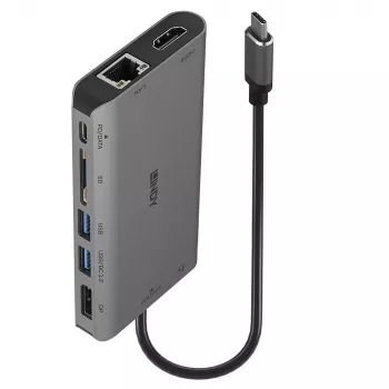 Lindy DST-Mini XT, USB-C Laptop Mini Dockingstation mit Einzelbildschirm (4K) oder Doppelbildschirm (Full HD) und 100W Durchgangsladung