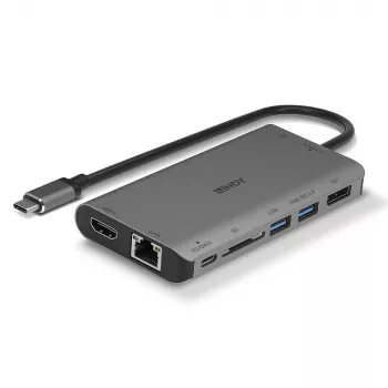 Lindy DST-Mini XT, USB-C Laptop Mini Dockingstation mit Einzelbildschirm (4K) oder Doppelbildschirm (Full HD) und 100W Durchgangsladung
