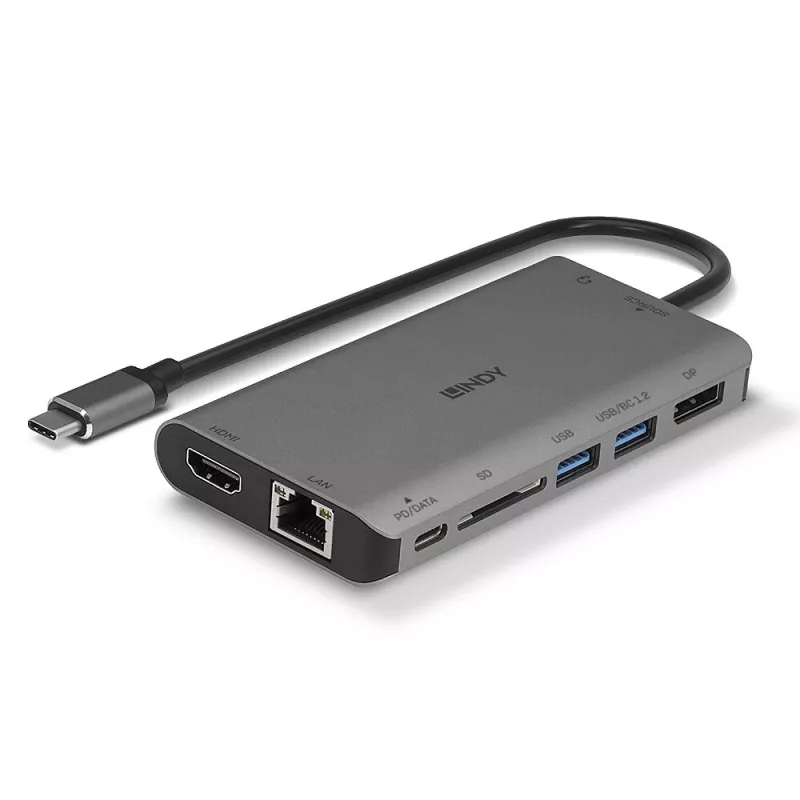 Lindy DST-Mini XT, USB-C Laptop Mini Dockingstation mit Einzelbildschirm (4K) oder Doppelbildschirm (Full HD) und 100W Durchgangsladung