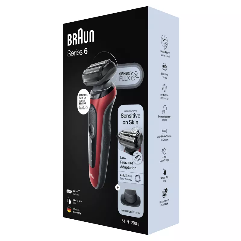 Folienrasierer Braun Series 6 61-R1200s SensoFlex SensoFoil Schwarz Rot