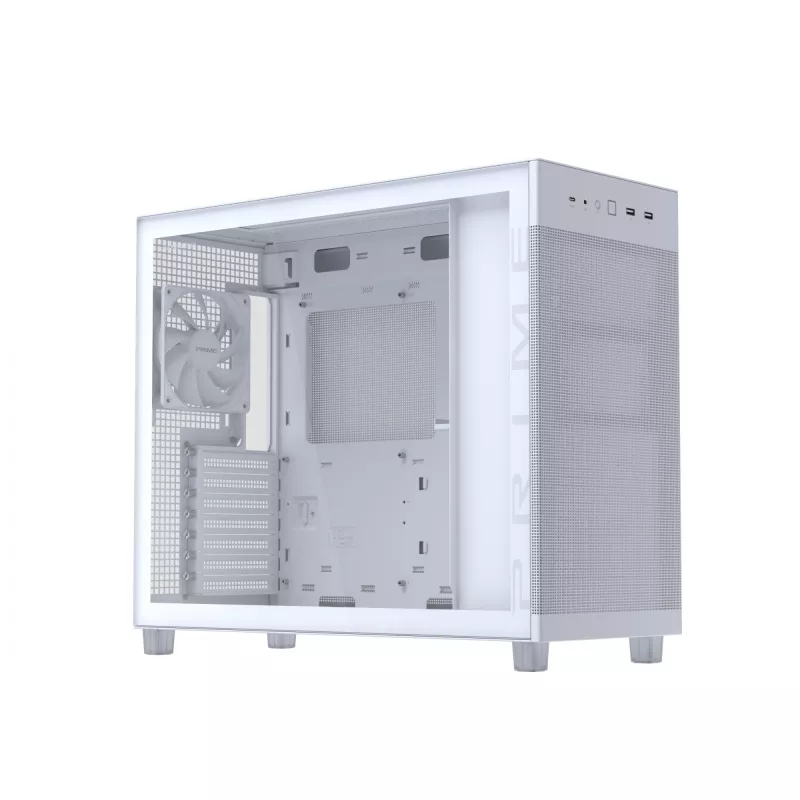 PC-Gehäuse ASUS PRIME AP303 TG White — ATX/Micro-ATX/Mini-ITX, gehärtetes Glas, USB-C, 360 mm GPU-Unterstützung