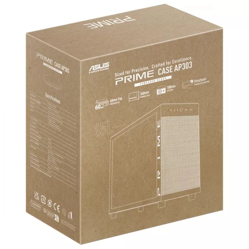 ASUS PRIME AP303 TG Schwarz, PC, Schwarz, micro ATX, Mini-ITX, ATX, 16,5 cm, 36 cm, 18 cm