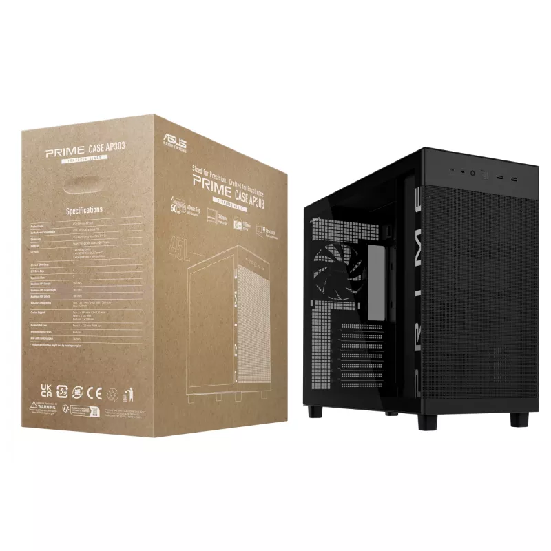 ASUS PRIME AP303 TG Schwarz, PC, Schwarz, micro ATX, Mini-ITX, ATX, 16,5 cm, 36 cm, 18 cm