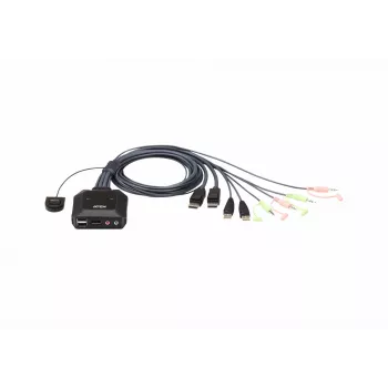 KVM-Switch ATEN CS22DP-AT 2-Port USB DisplayPort, 4K@30Hz, USB-A-Konsole, Audio, 1,2 m Kabel