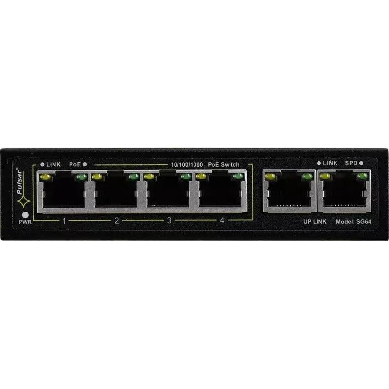 PULSAR Gigabit PoE Switch SG-64 — 4 PoE-Ports, 2 Uplink-Ports