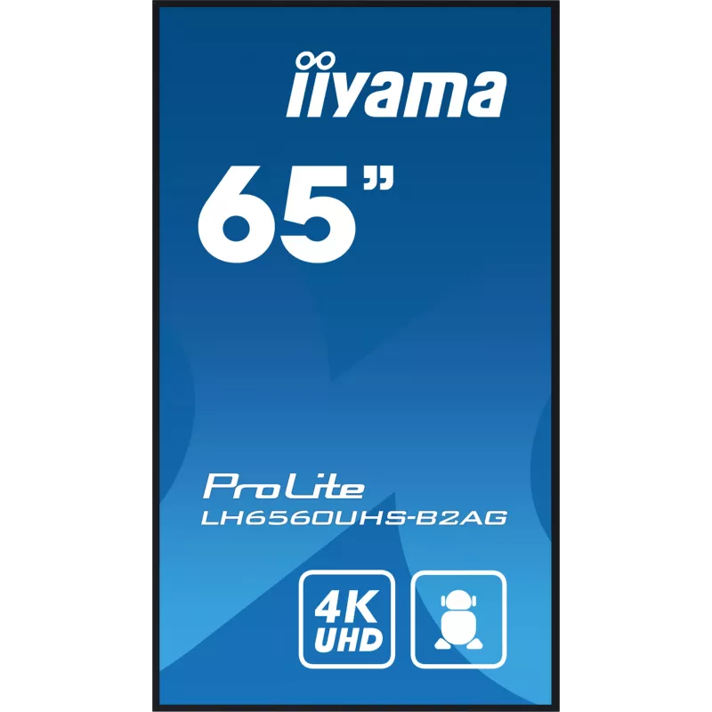 iiyama LH6560UHS-B2AG Signage Display Digital A-board 163,8 cm (64,5 Zoll) LED Wi-Fi 500 cd/m² 4K Ultra HD Schwarz Integrierter Prozessor Android 11 24/7