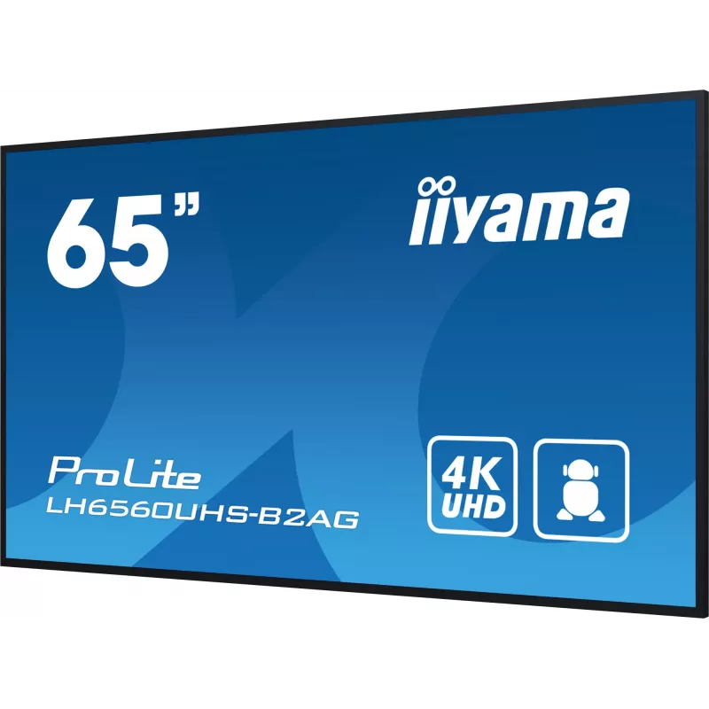 iiyama LH6560UHS-B2AG Signage Display Digital A-board 163,8 cm (64,5 Zoll) LED Wi-Fi 500 cd/m² 4K Ultra HD Schwarz Integrierter Prozessor Android 11 24/7