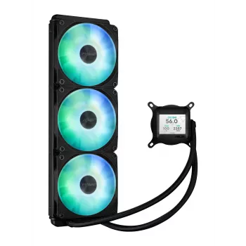 All-in-One-Flüssigkeitskühler ASUS Prime LC 360 ARGB LCD — 360-mm-Radiator, 3x 120-mm-Lüfter, LCD, PWM, Schwarz