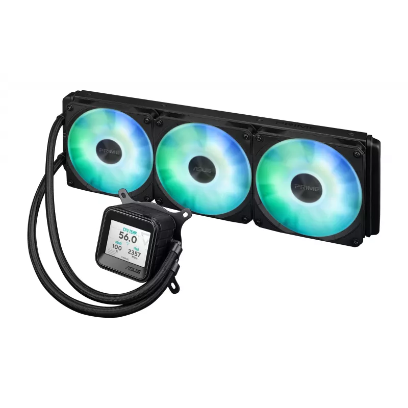 All-in-One-Flüssigkeitskühler ASUS Prime LC 360 ARGB LCD — 360-mm-Radiator, 3x 120-mm-Lüfter, LCD, PWM, Schwarz