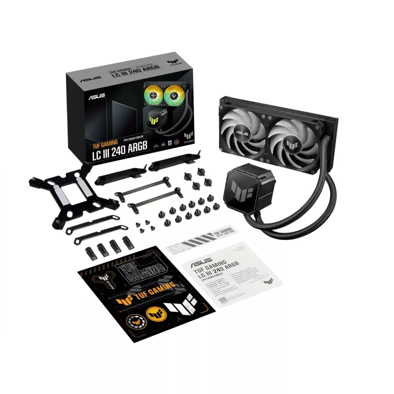 All-in-One-Flüssigkeitskühler ASUS TUF GAMING LC III 240 ARGB — 240-mm-Radiator, 2 x 120-mm-ARGB-Lüfter, Sockel AM5-Unterstützung, Schwarz