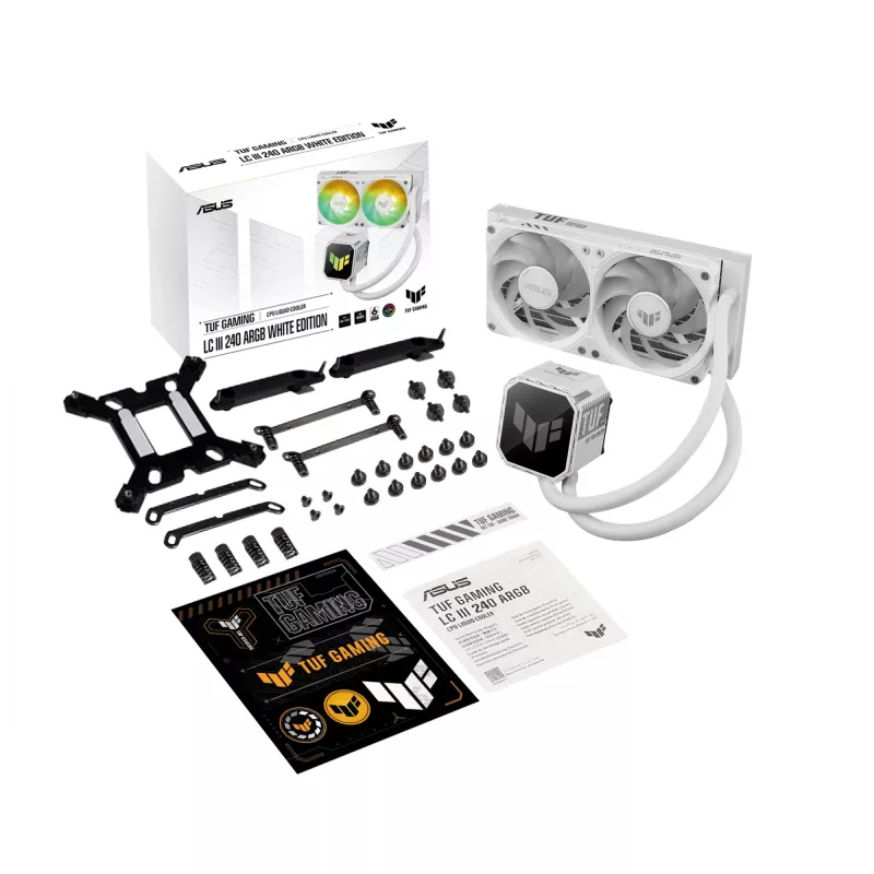 All-in-One-Flüssigkeitskühler ASUS TUF GAMING LC III 240 ARGB WHT – 240-mm-Radiator, 2x 120-mm-Lüfter, PWM, weiß