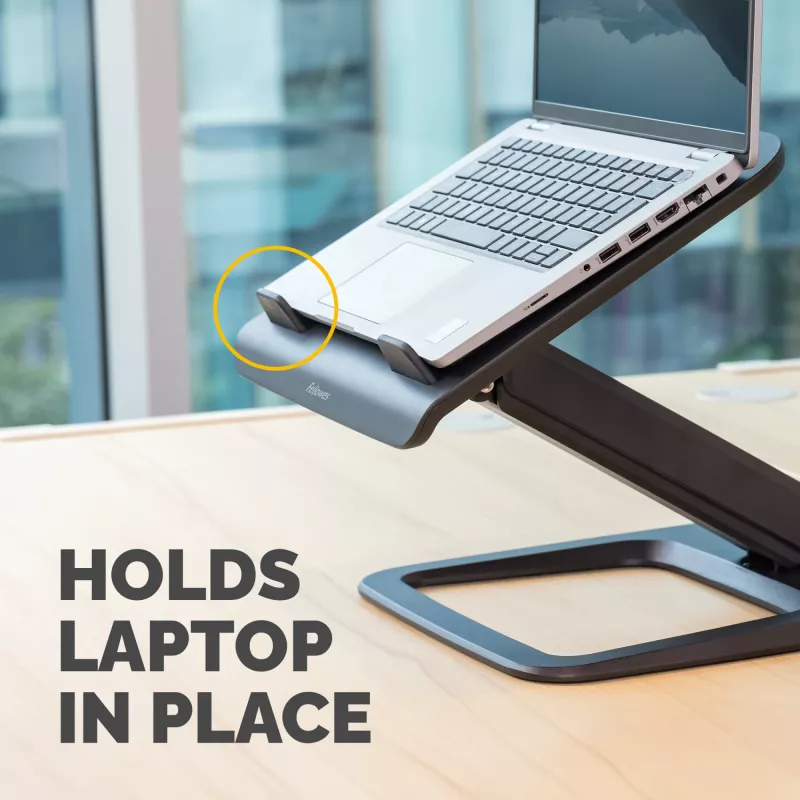 Fellowes Laptop-Ständer für den Schreibtisch – Hana LT Laptop-Ständer für Zuhause und Büro – Verstellbarer Laptop-Ständer mit 3 Höheneinstellungen – Max. Bildschirmgröße 19 Zoll, Max. Gewicht 4,5 kg – Schwarz