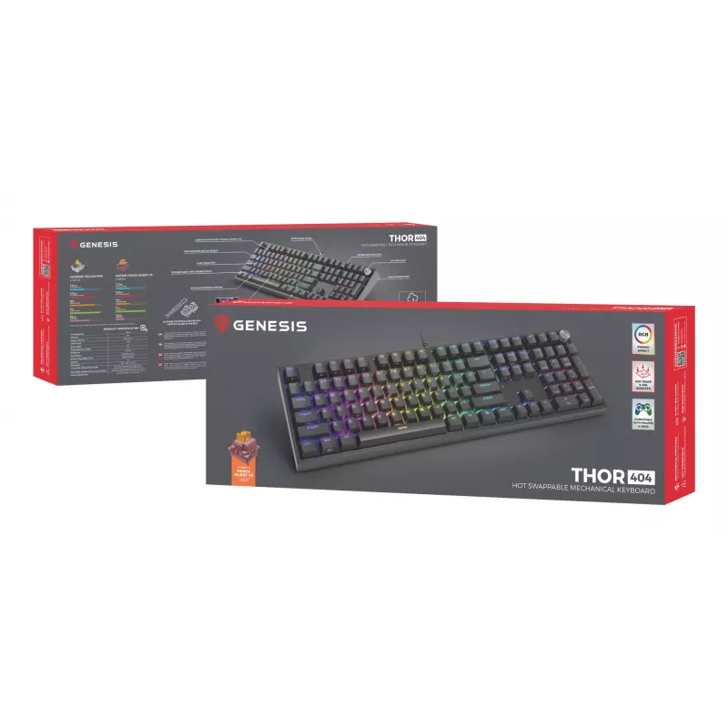 Mechanische Tastatur Genesis THOR 404 — Full-Size 100 % USB QWERTY Englisch, schwarz, RGB