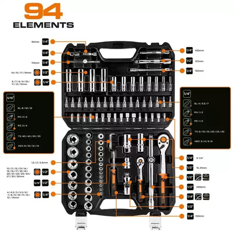 Steckschlüsselsatz NEO Tools 10-062, 1/2 Zoll Antrieb, 10-teilig