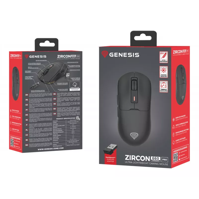 GENESIS NMG-2193 Maus Gaming Beidhändig Bluetooth + USB Type-C Optisch 26000 DPI