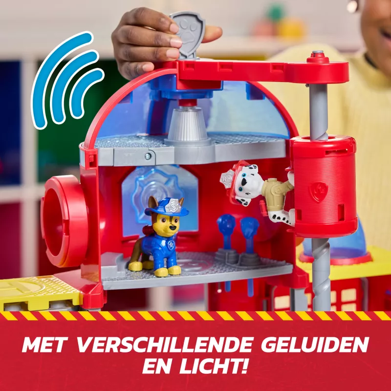 PAW Patrol Fire Rescue Command Center mit Marshall-Figur, Rettungsfeuerwehrauto, Lichter, Werfer & Soundeffekte, Kinderspielzeug für Jungen und Mädchen ab 3 Jahren