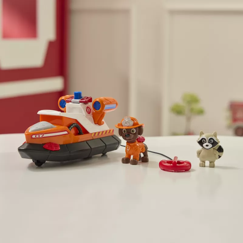 PAW Patrol Fire Rescue: Zuma Rettungs-Feuerwehrboot mit Actionfigur, abschießbarem Rettungsring, Waschbär & Spielzeugboot, Kinderspielzeug für Jungen & Mädchen ab 3 Jahren