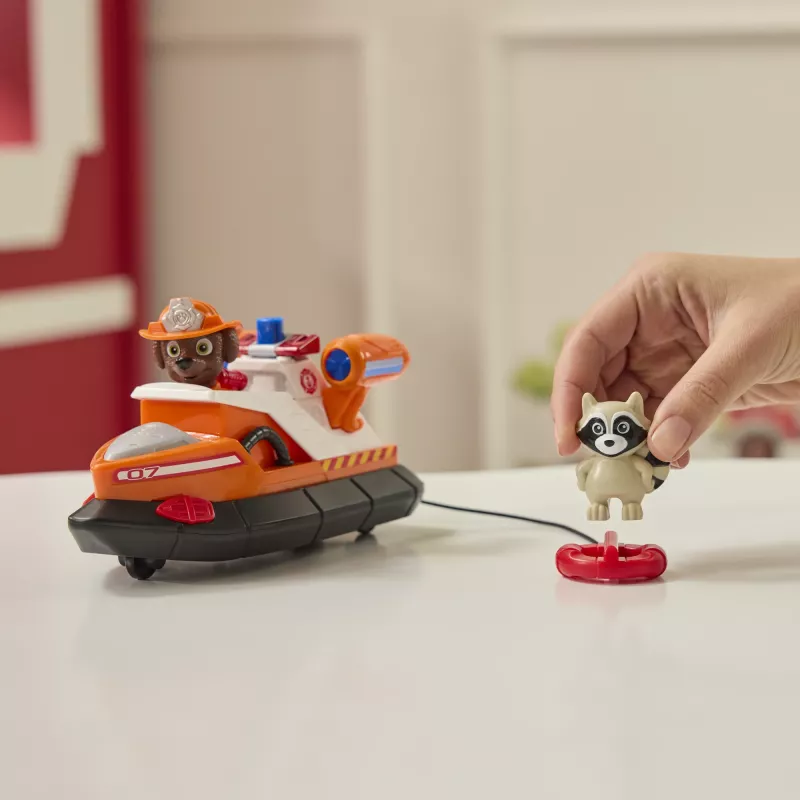 PAW Patrol Fire Rescue: Zuma Rettungs-Feuerwehrboot mit Actionfigur, abschießbarem Rettungsring, Waschbär & Spielzeugboot, Kinderspielzeug für Jungen & Mädchen ab 3 Jahren