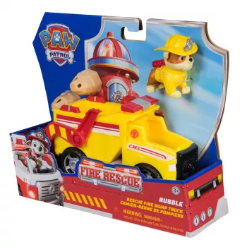 PAW Patrol Fire Rescue: Rubble Rescue Feuerwehr-Kipplaster mit Actionfigur, Projektilen und Spielzeug-LKW, Spielzeug für Jungen und Mädchen ab 3 Jahren